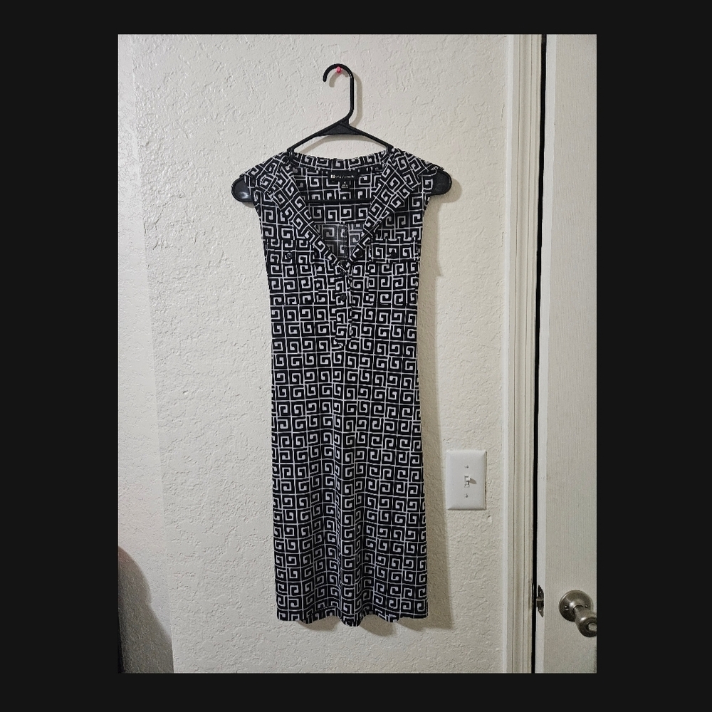 Valerie Bertinelli Black and White Patterned Midi Dress